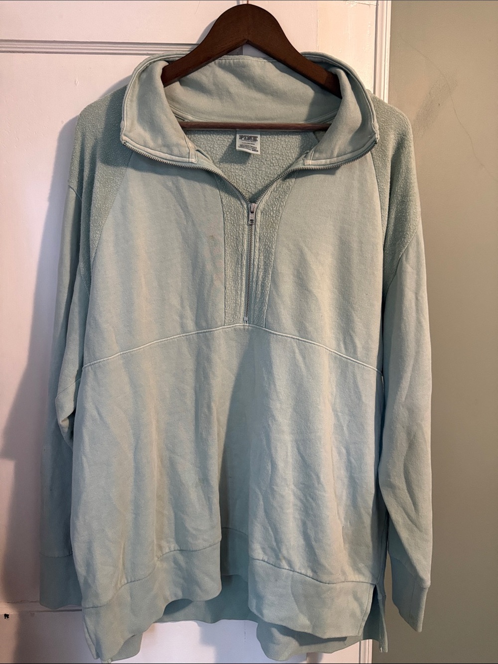 PINK Victoria's Secret Light Mint Half-Zip Pullover Sweatshirt